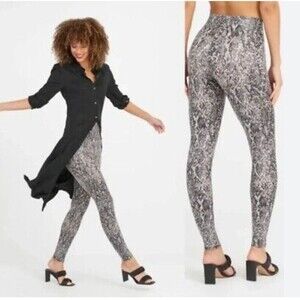 NWT Spanx Faux Leather Grey Snake Shine Leggings Contoured Waistband S